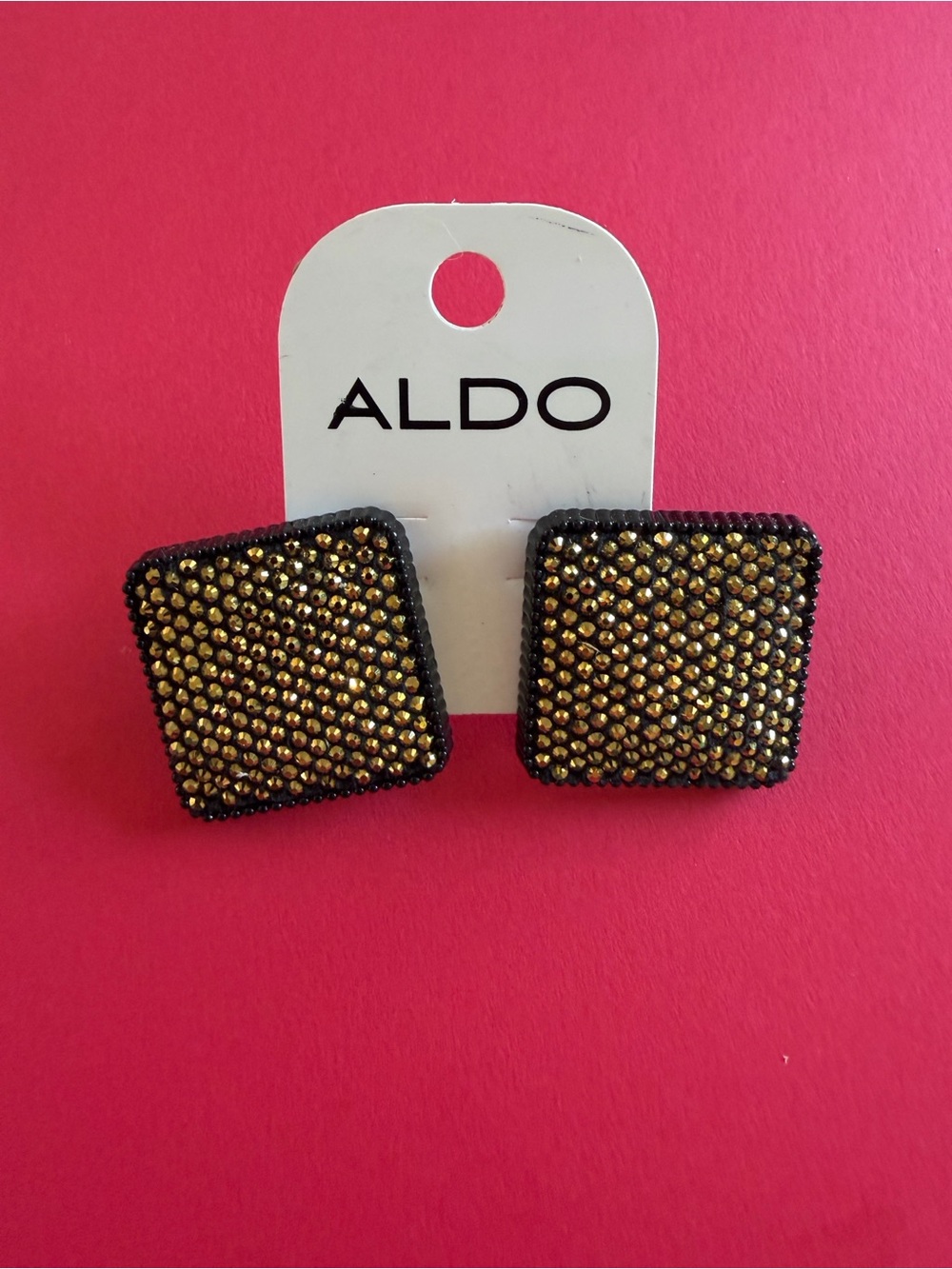 3.5cm Aldo Black and Gold Square Crystal Stud Earrings